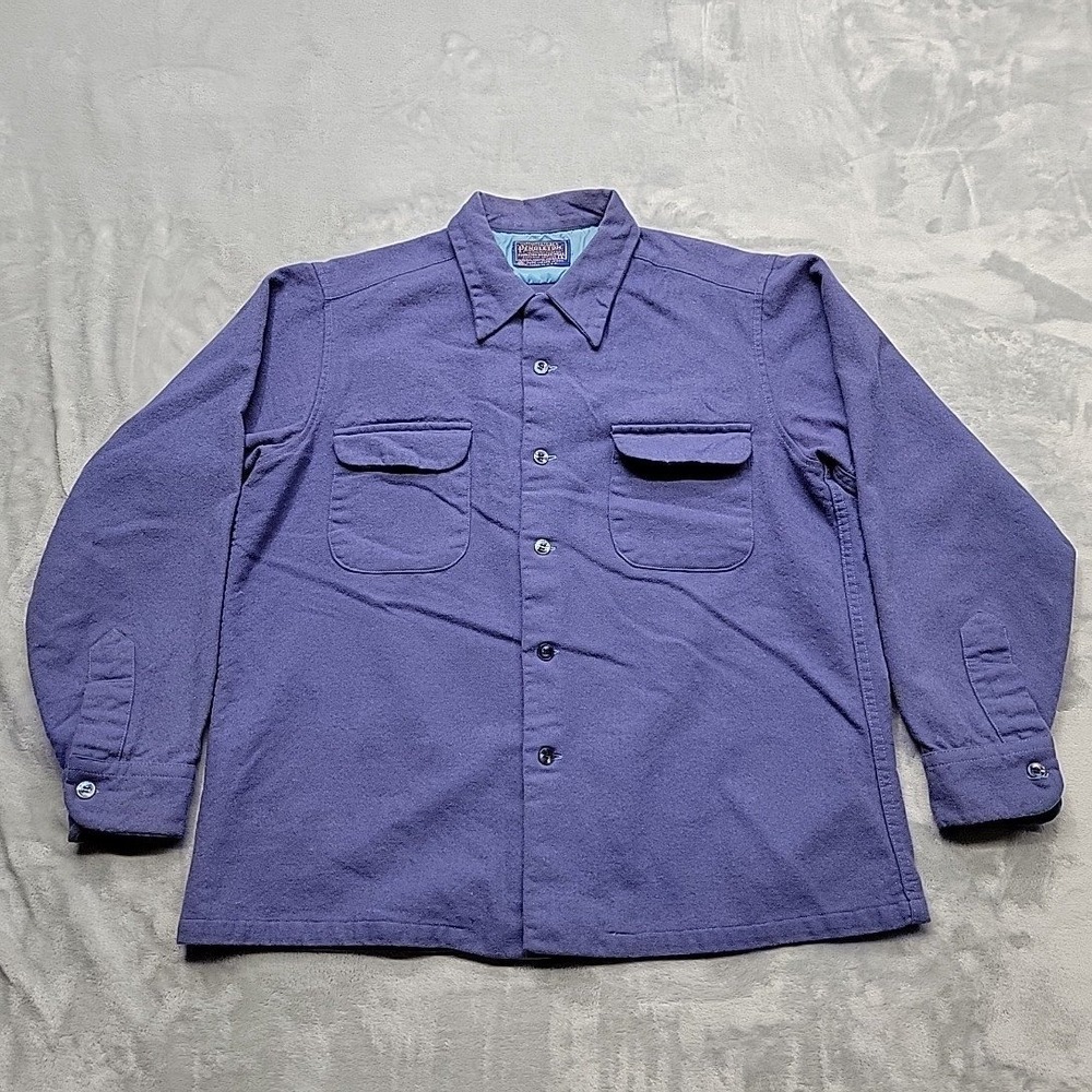 Vintage Pendleton Shirt Mens L Blue Board Wool Flannel Button Down Made In USA